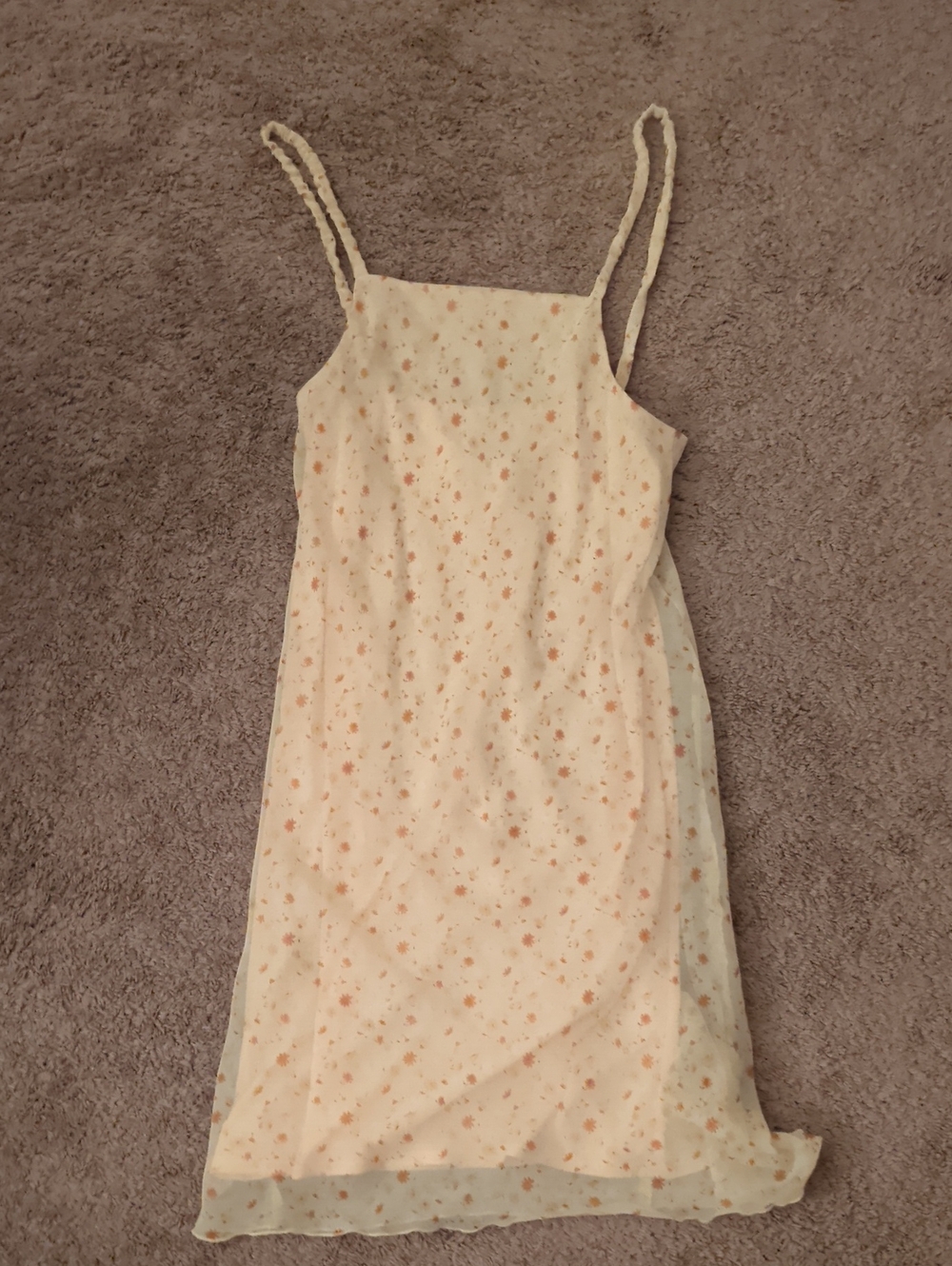 VINTAGE DBY Ltd Yellow Slip Dress with Peach Floral Detail
